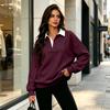Women's Casual V-Neck Long Sleeve Color Pullover Sweatshirt for Everyday Wear