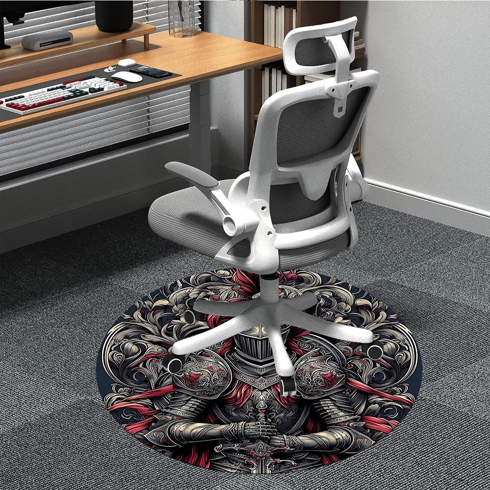 

1pc Knight Armor Office Round Area Rug, Indoor Mat Suitable ForOffice, Under Office Chairs Bedroom Living Room Home Decor, Room Deco, D099 80cm by 80cm