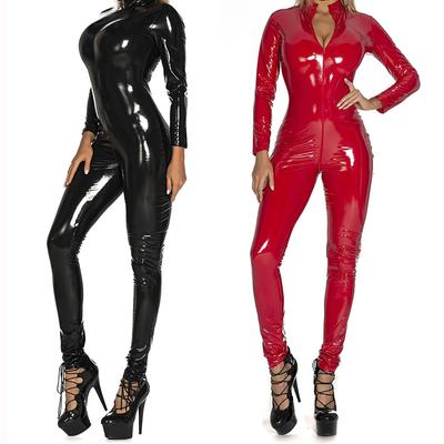 Damskie skórzane Body Lateksowy kombinezon Catsuit Seksowny kombinezon Pełny kombinezon Z długim rękawem Body Legginsy Bielizna erotyczna Odzież klubowa