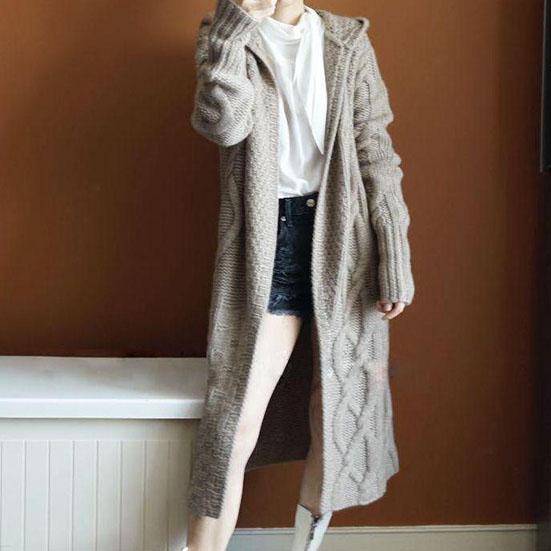 

Женский осенне-зимний свитер большого размера, однотонный свободный длинный кардиган с капюшоном, вязаное пальто с длинными рукавами, шаль S серый