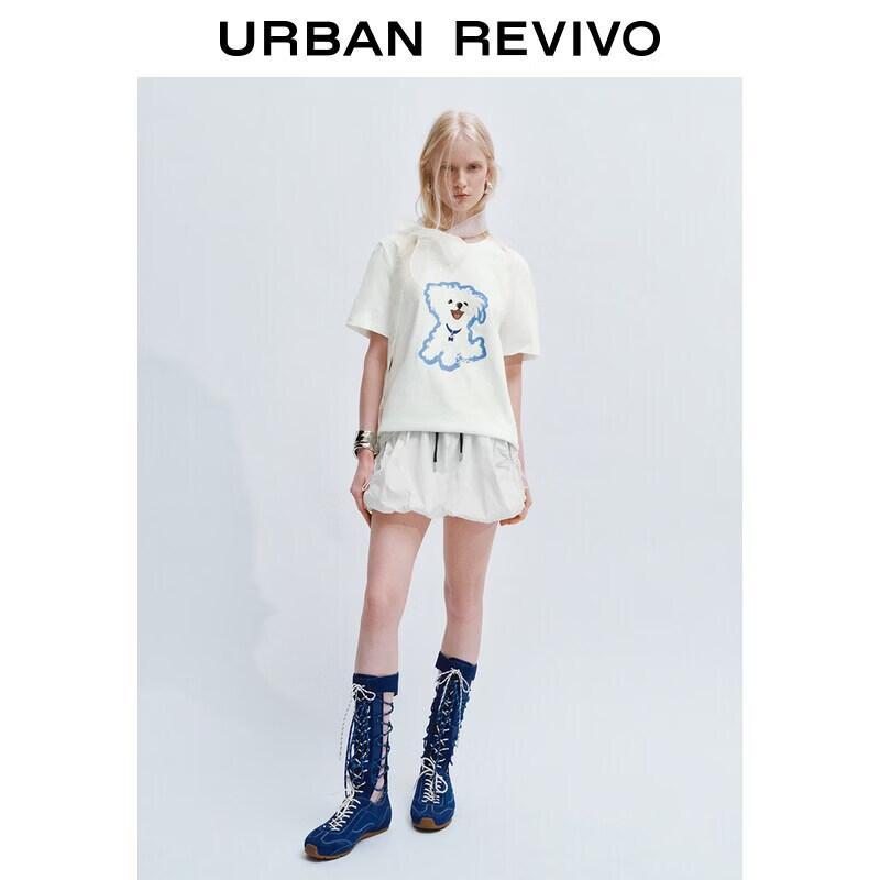UR2026 Women s Cute Dog Print Short Sleeve T-Shirt M грязно-белый