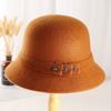 New Button Noble Hat Women's British Retro Dome Basin Hat Autumn and Winter Short Brim Old Wool Top Hat