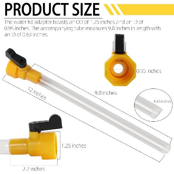 40003 RV Water Fill Adapter with Hose for Quick Filling of Your RV's Gravity Water Fill Adapter Fits Standard Drinking Waters Hoses - Features a 5/8"