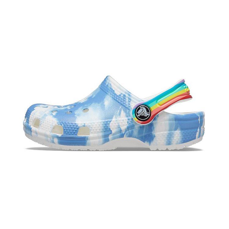 Crocs Outdoor Beach Clogs Sports Sandals Tie-Dye Kids Sandals White Blue 206818-100
