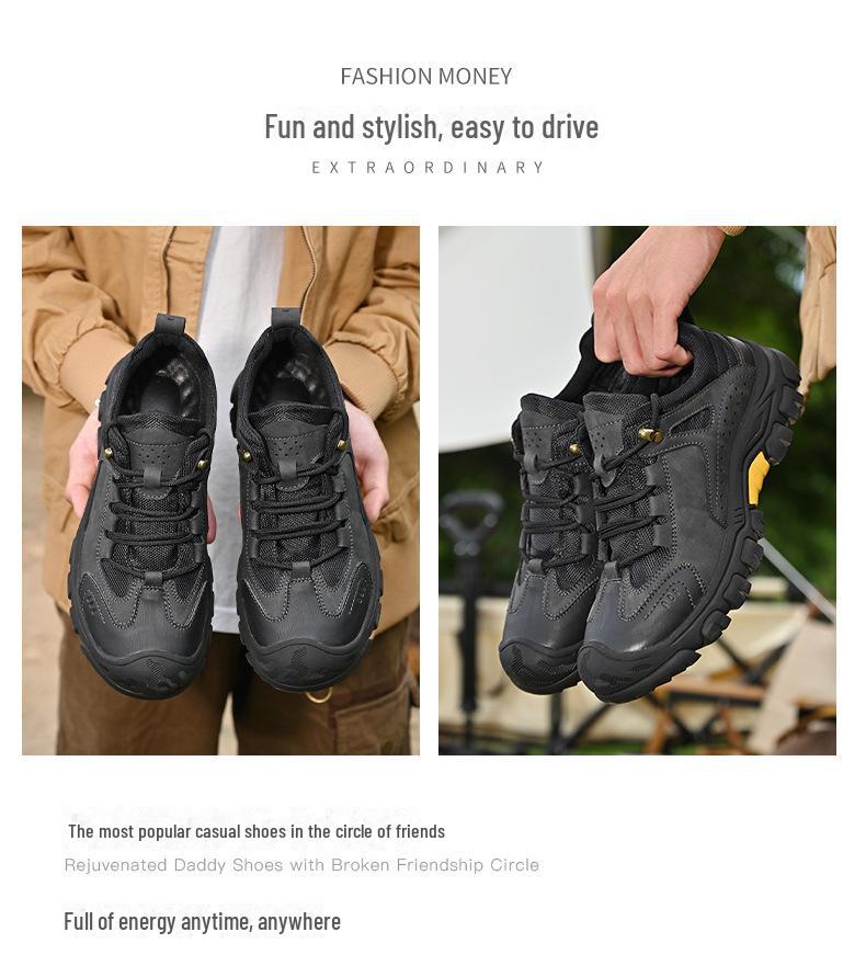 Men's Genuine Leather Non-Slip Hiking and Work Shoes - Closed Toe, Low-Top, Outdoor Casual Sneakers