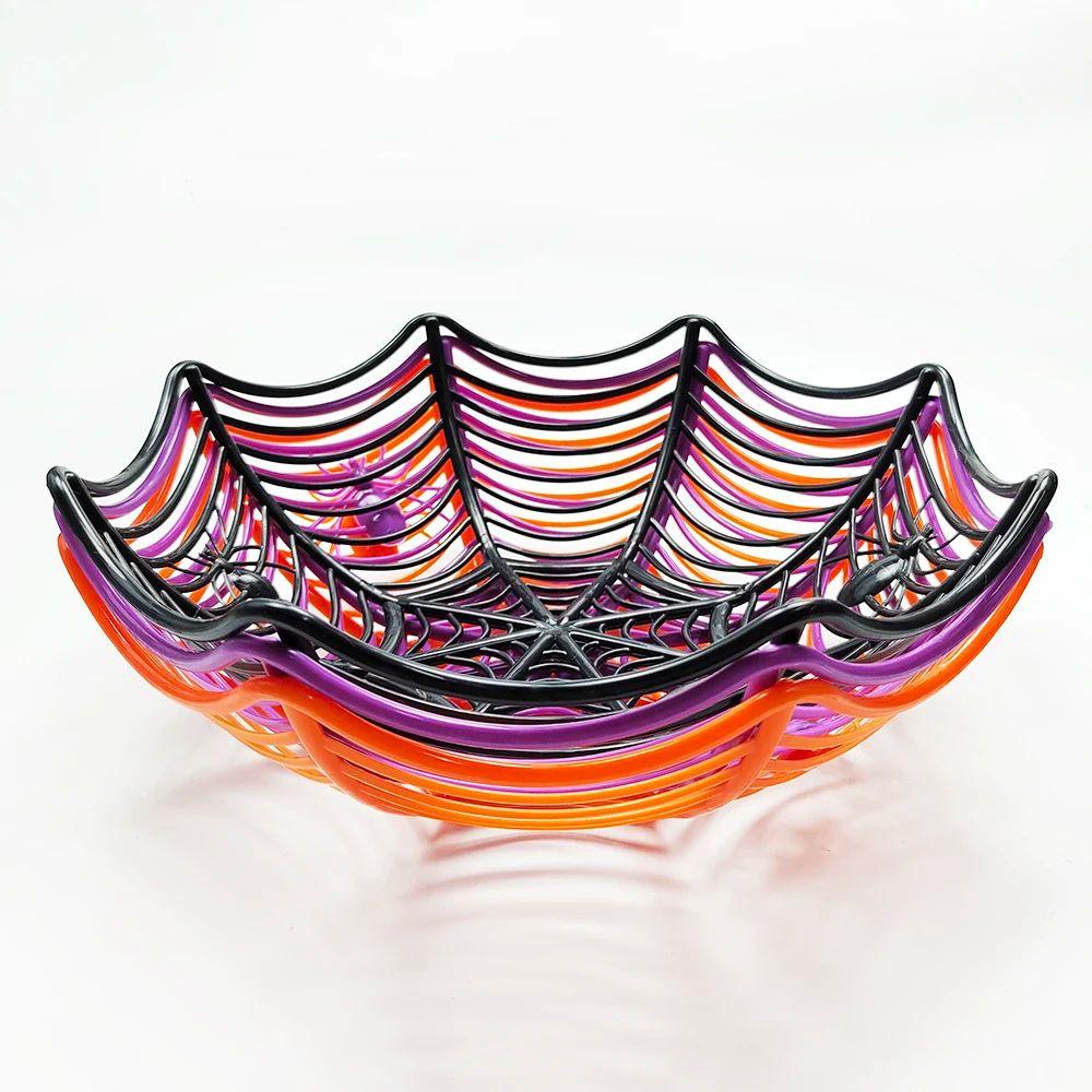 Halloween Candy Basket Spider Web Design Snacks Fruits Bowl Biscuit Packaging Basket Decoration Halloween Party Supplies