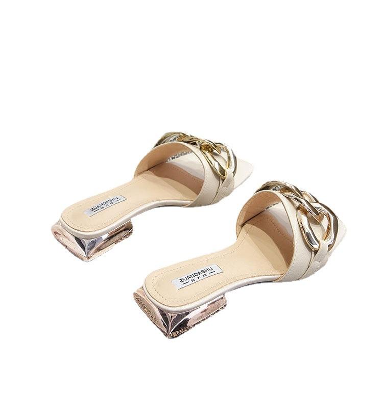 2025 cool slippers women's retro chain flats niche sandals spring and summer new versatile outer slippers women's shoes