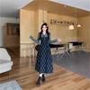 Plus Size Plaid Two-Piece Look Dress - Spring 2026 Slimming Long-Sleeved Waist-Cinched Skirt for Women