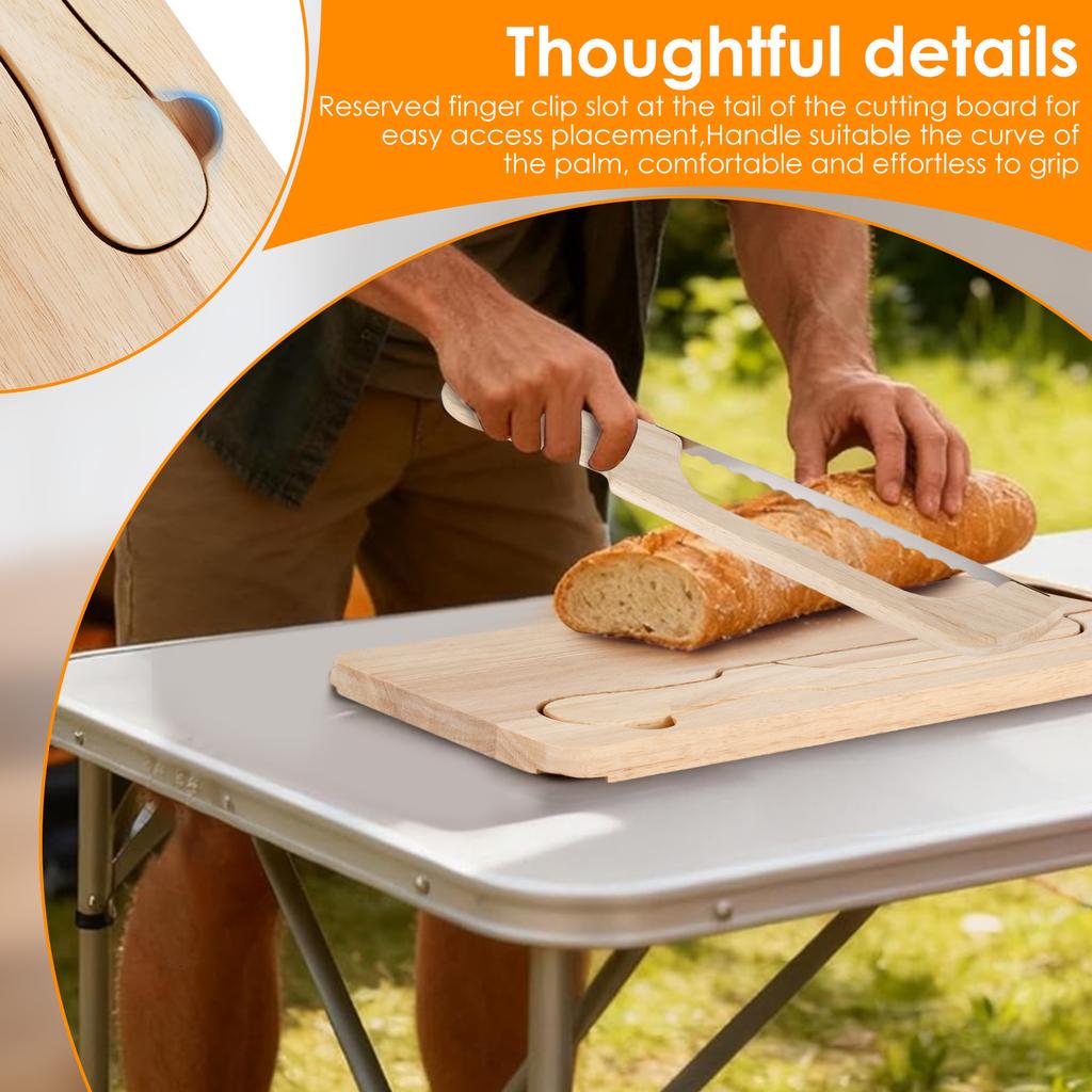1Set Bread Knife and Cutting Board Set Multipurpose Bread Slicing Tools Embedded Bread Knife for Homemade Breads Kitchen Gadgets