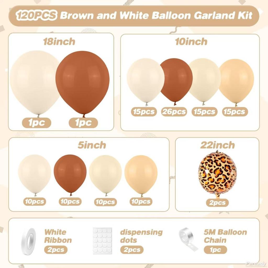 120 Piece Brown And White Balloon Arch Kit With Leopard Foil Balloon Shower Party Wedding Decor