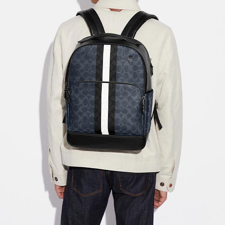 Coach Graham 29 Classic Monogram Print Zipper Closure Backpack Men Backpack Denim-Blue C3230-QBDEI
