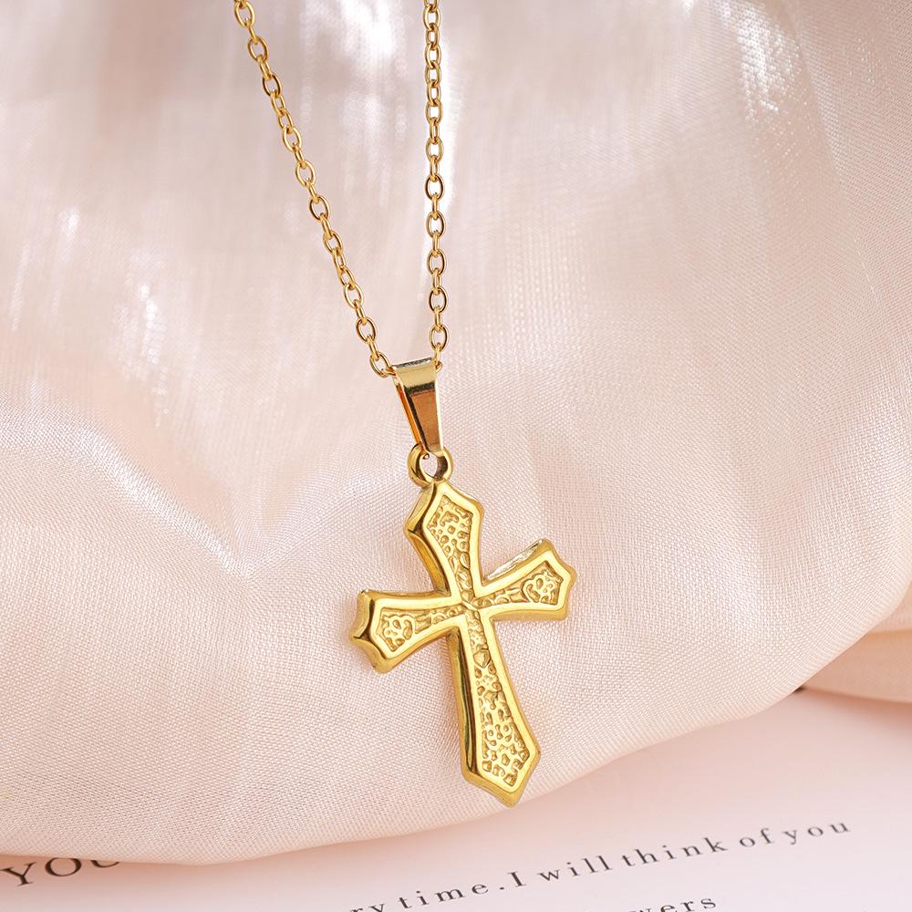 Gold Plated Titanium Steel Cross Pendant Necklace - Trendy Hip Hop Style for Men and Women