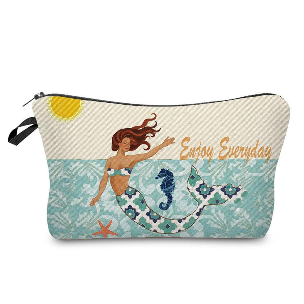 Women Toon Mermaid Print Cosmetic Bag Toiletries Organize Travel Storage Case 6690 KTB