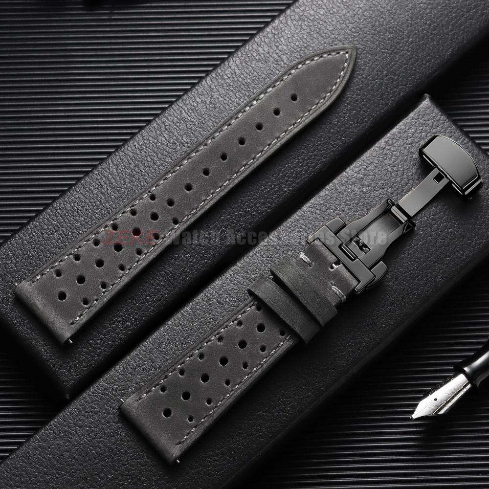 Quick Release Vintage Leather Watch Strap Stitching Cowhide Band for Omega 18/19/20/21/22/24mm Deployment Clasp Wrist Bracelet