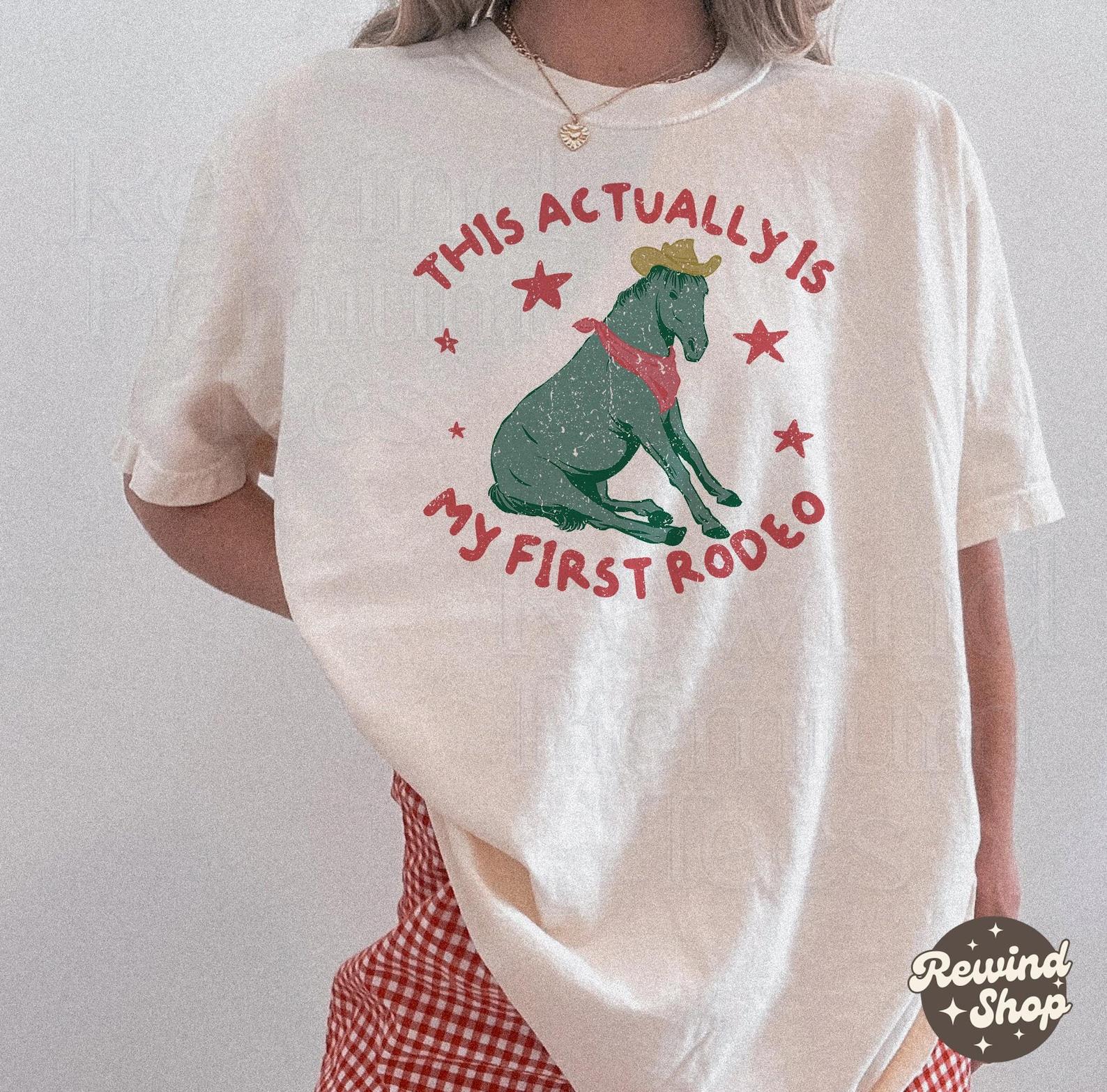 Silly Actually This Is My First Rodeo Comfort Colors Shirt - Funny Horse Graphic Tee - Western Cowboy Cowgirl Rodeo Tshirt 2XL