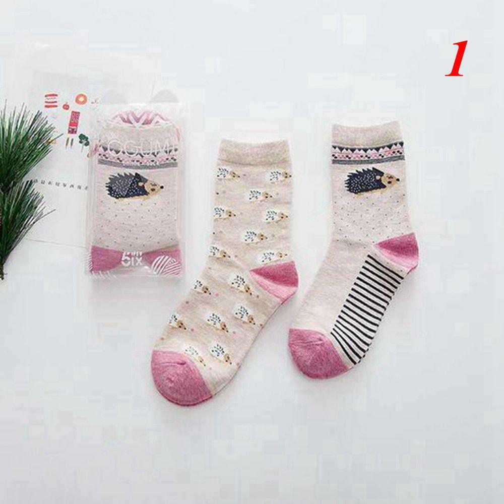 2Pairs Women Cute Casual Creative Hosiery Cotton Lovers Socks Cartoon Printed