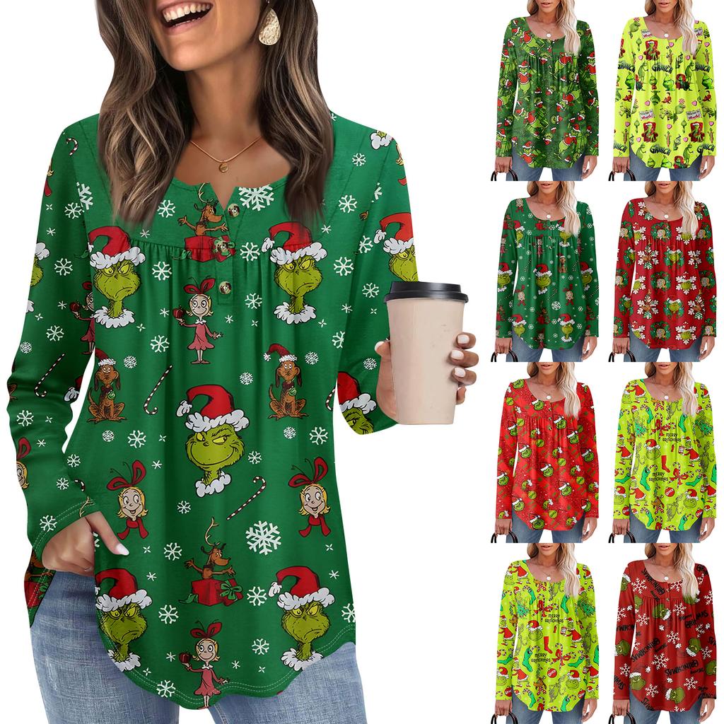 Women's Long Sleeve Tunic Loose Tops Casual Oversized Tops Pleated Tunic Button Down Casual Women's Print Tops