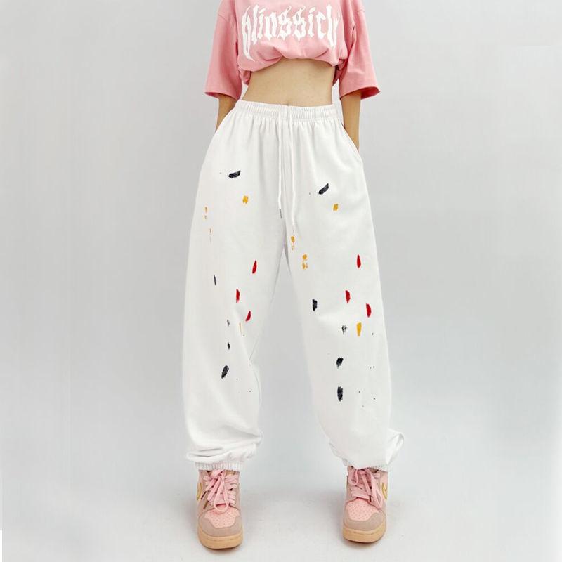 

Женские белые спортивные штаны в стиле джаз-хип-хоп с брызгами - Уличные танцы Свободные Повседневные С высокой талией Драпирующиеся С манжетами на щиколотках Джоггеры XL