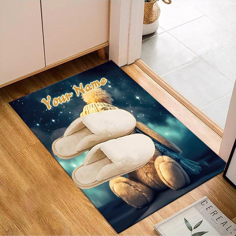 1PC Custom Name Winter Bunny Star Theme Floor Mat Ideal for Living Room, Game Rooms, Office, Bedroom, Floor Mat Playful Design
