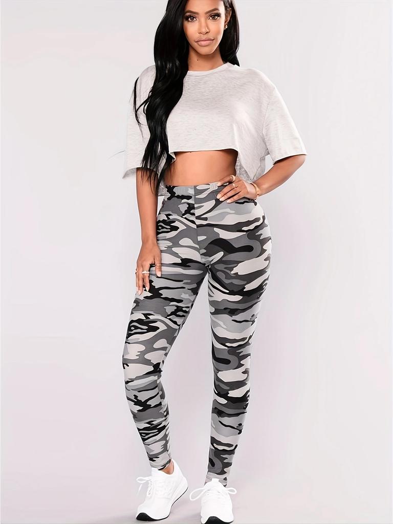 Spring and Fall Ladies Fashion Milk Silk Camouflage Printed Pants with Tight Leggings High Stretch Slim Nine-point Pants