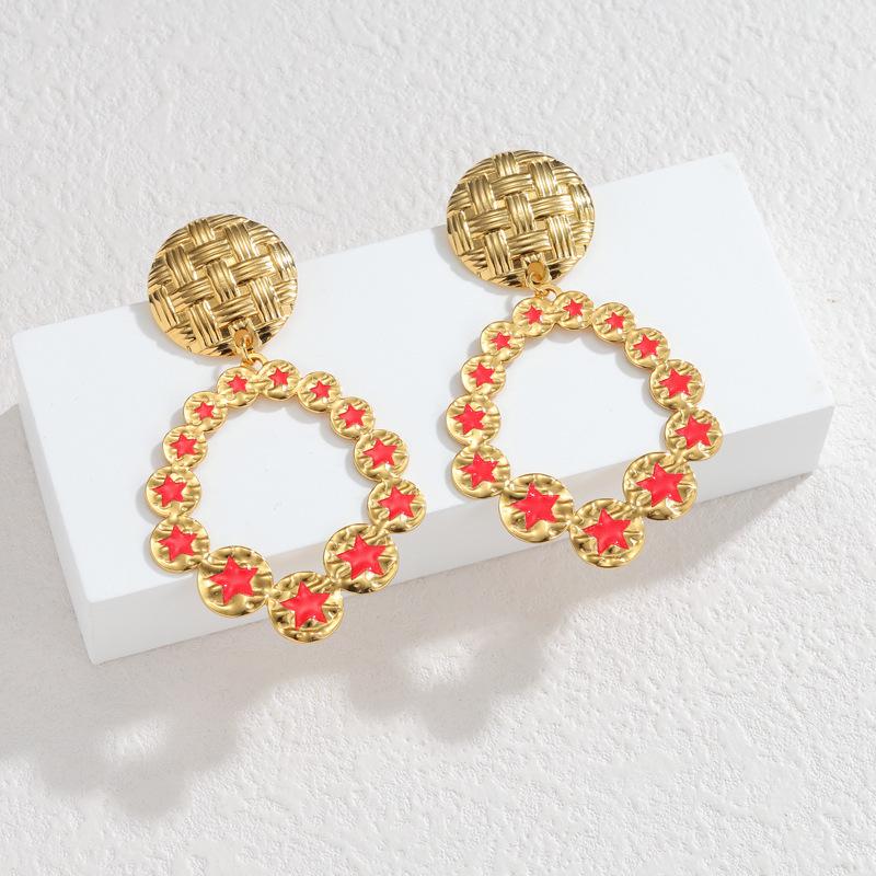 18K Gold Geometric Hollow Drop Earrings: European & American Style Stainless Steel Fashion Design.