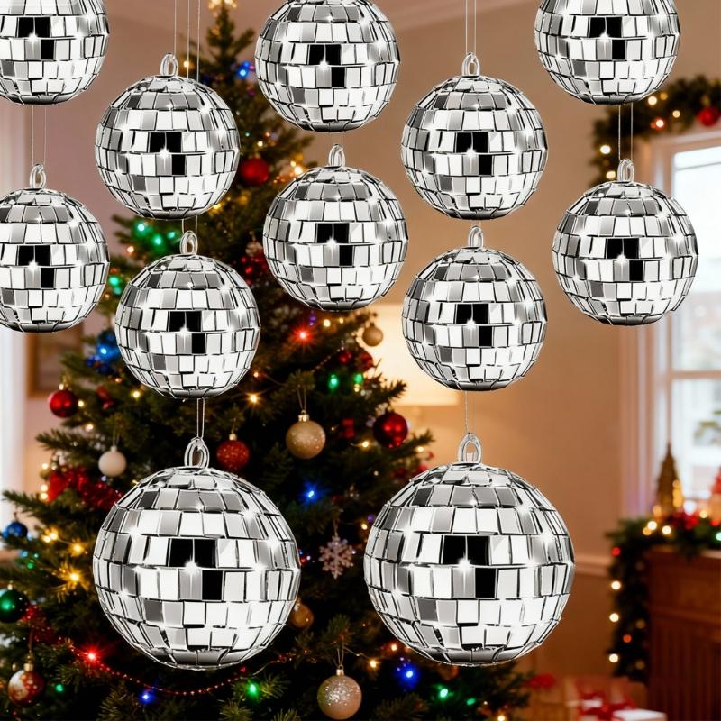 12 stuks Sprankelende Disco Spiegelbol Ideaal voor Huisdecoratie en Disco Hoofddeksel Kerstboom Ornament