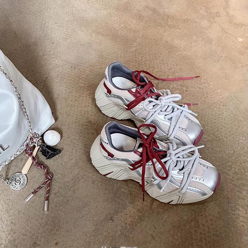 Su Yinyin increased the height of the same style by 6cm~ Autumn and winter retro mandarin duck with thick-soled lace-up casual sports shoes dad shoes