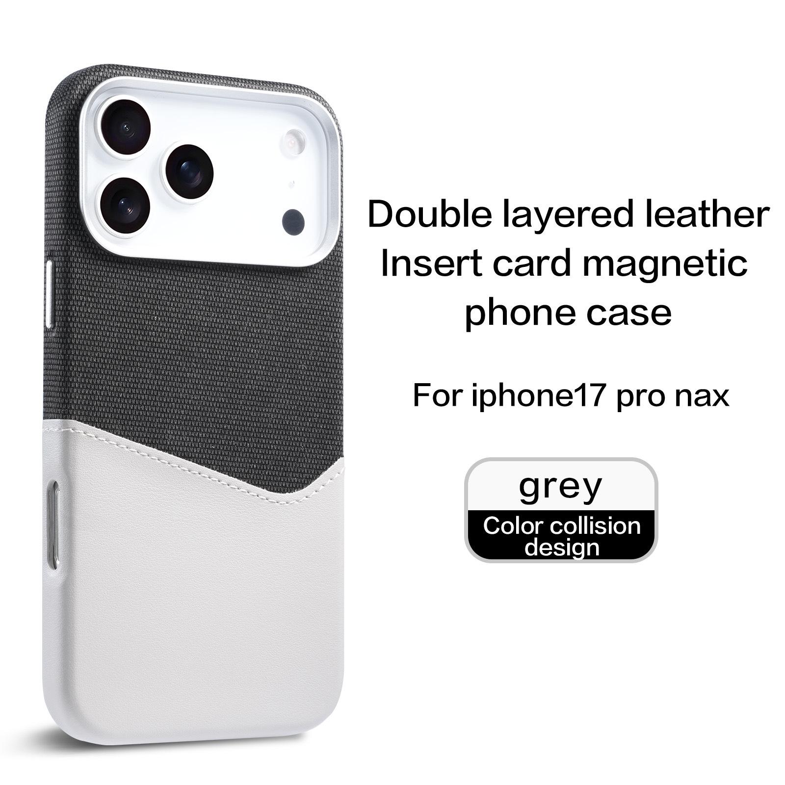 Color-Block Leather Texture Magnetic Case for iPhone 17 Pro Max & 16 17 серый
