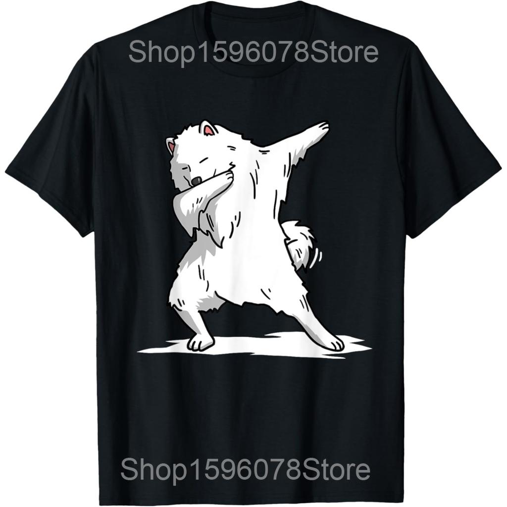 Samoyed Pocket Dog Puppy Pet Animal Lover T Shirts Men Pure Cotton Humor Streetwear Tee Shirt Short Sleeve Unisex Loose Clothing