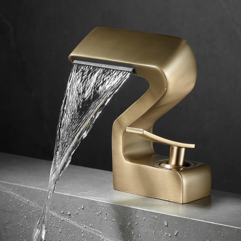 Bathroom Basin Faucets Gold Waterfall Hot and Cold Mixer Taps Black Brass Toilet Sink Water Crane New Style