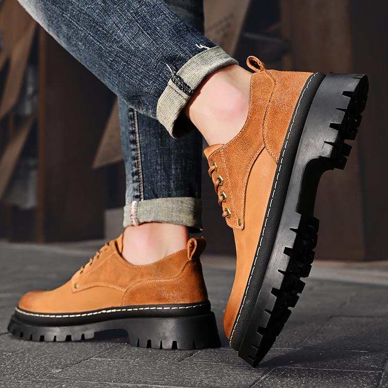 Fashion Mens Shoes Luxury Thick Bottom Black Lace-up Casual Leather Shoes Fashion Trend City Style Comfortable All-match Work Shoes