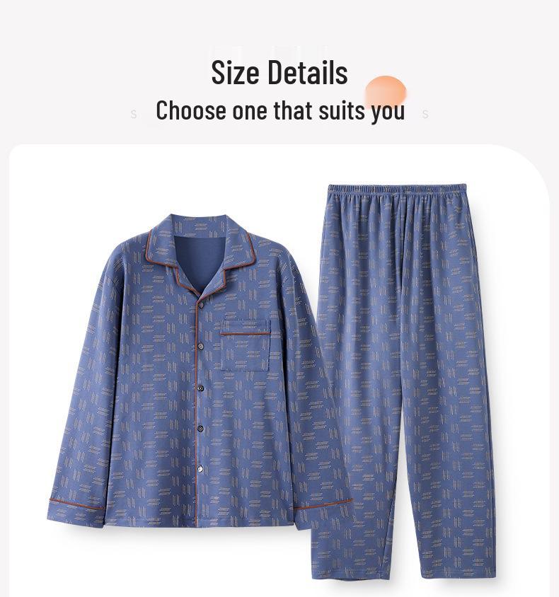 Men's Long-Sleeve Pure Cotton Pajama Set with Lapel - Autumn/Winter Two-Piece Homewear