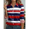 Women's Long-sleeved Shirt Autumn New Fashion Red and Blue Striped Contrasting Color and Thin Bottoming Shirt, Machine Washable