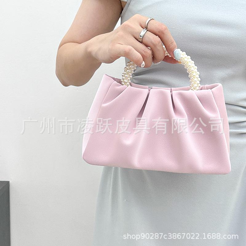 Cloud pleated bag summer new temperament hand carry pearl wrist handbag shoulder messenger bag