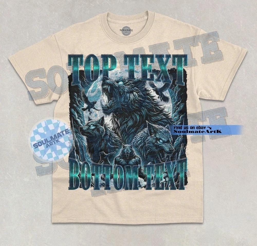Top Text Bottom Text T-Shirt Funny Alpha Wolf Bootleg Unisex Graphic Shirt S