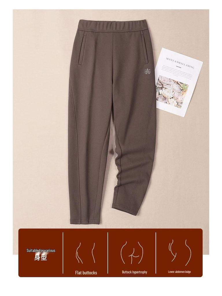 Blue Women's High-Waisted Fleece-Lined Sweatpants with Drawstring Ankle Cuffs, Petite Nine-Point Length, 2025 Edition.