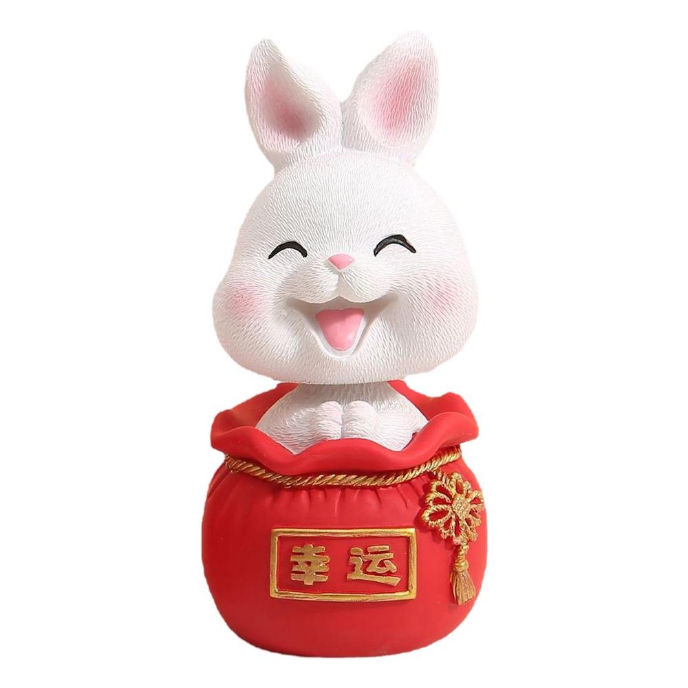 Uroczy Królik Potrząsający Głową Zabawki Dekoracja Panelu Deski Rozdzielczej Samochodu Żywica Ozdoba Samochodowa Lalka Akcesoria do Wnętrza Samochodu Prezent