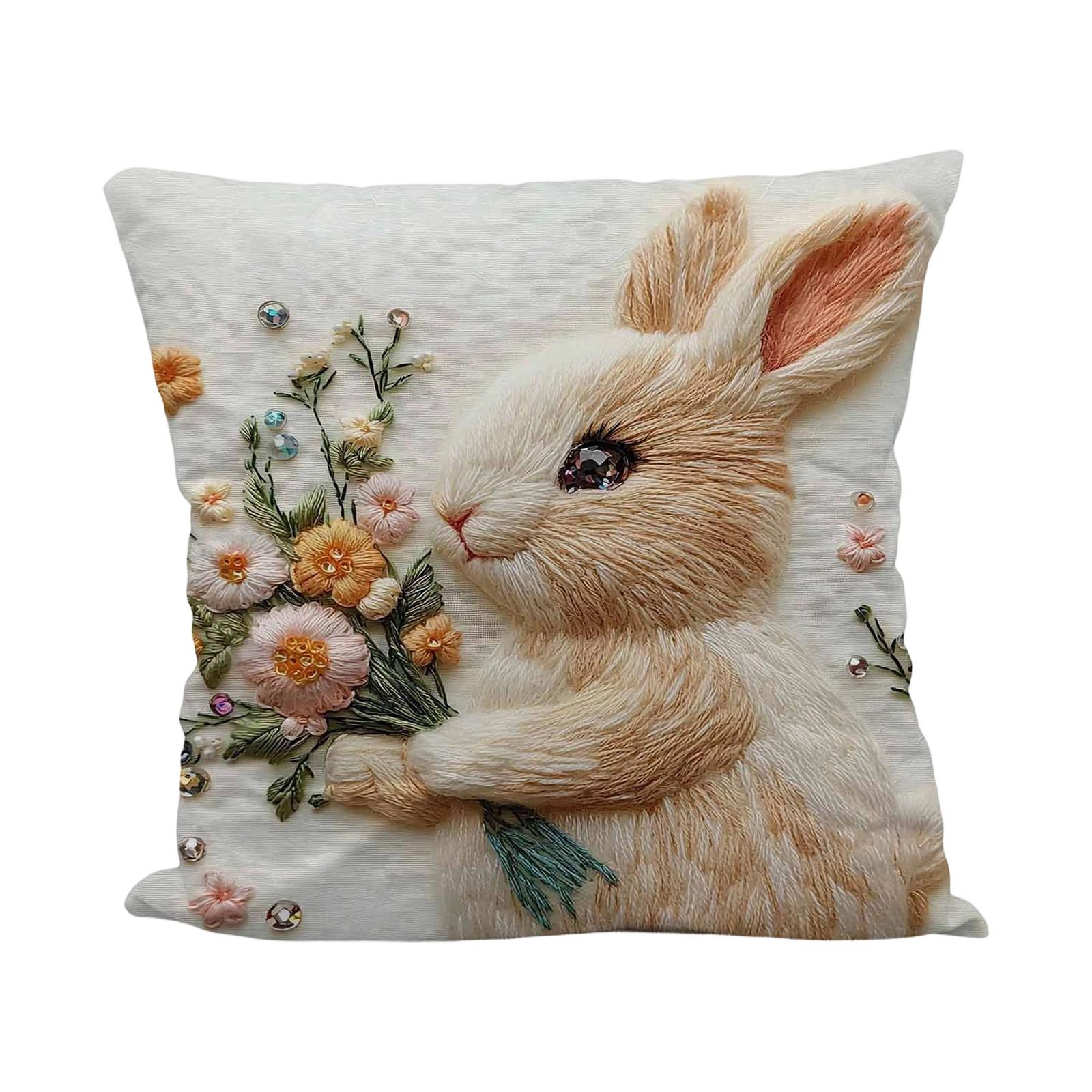 Easter Bunny Egg Pillowcase, Imitation Embroidery Polyester Pillowcase One Size