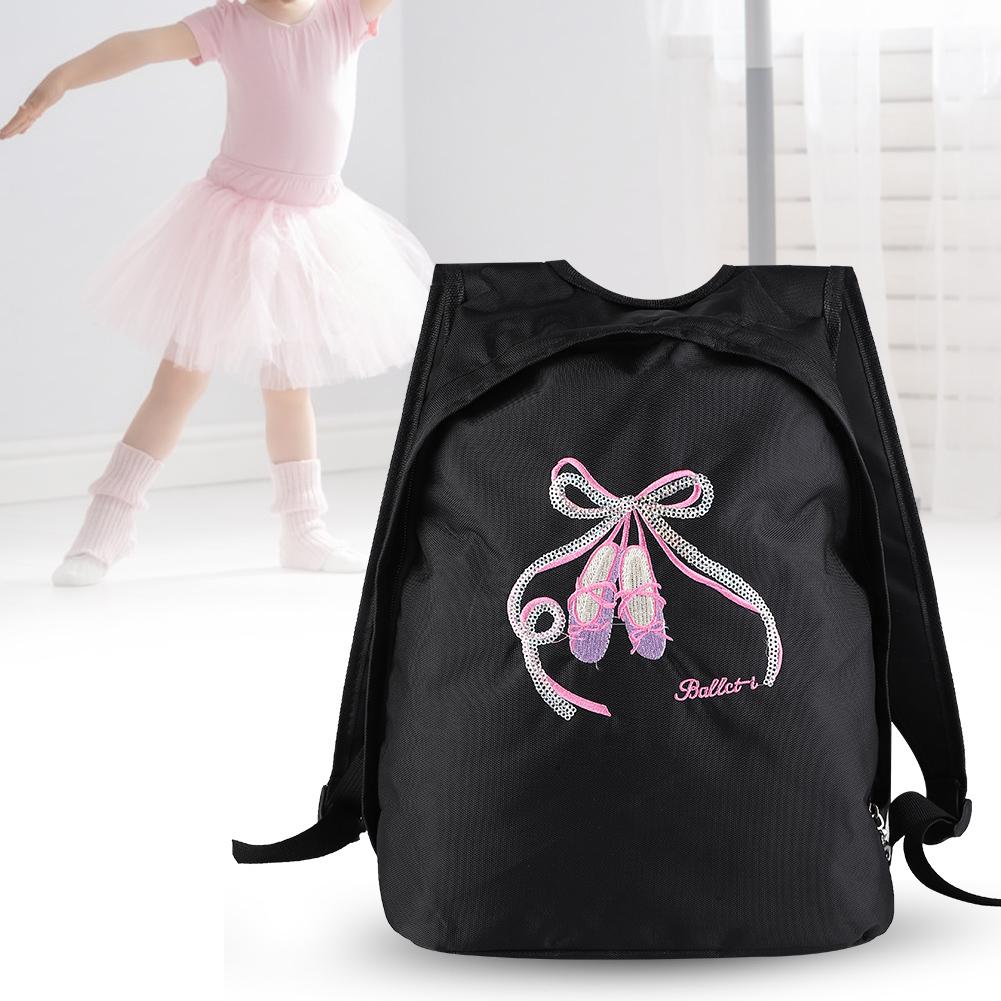 Girls Ballet Dance Backpack Kids Shoulder Sports Zipper Bag(Black)