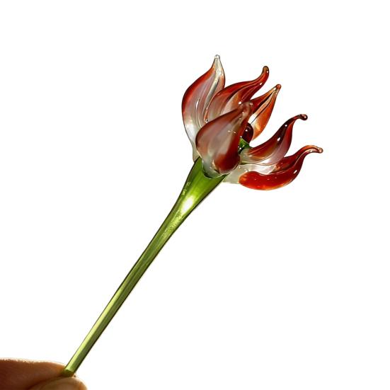 Yousheng Mini Glass Flower Figurine Handmade Faux Crystal Transparent Flower Bouquet Collectible Hand Blown Table Ornament for Mother's Day Birthday