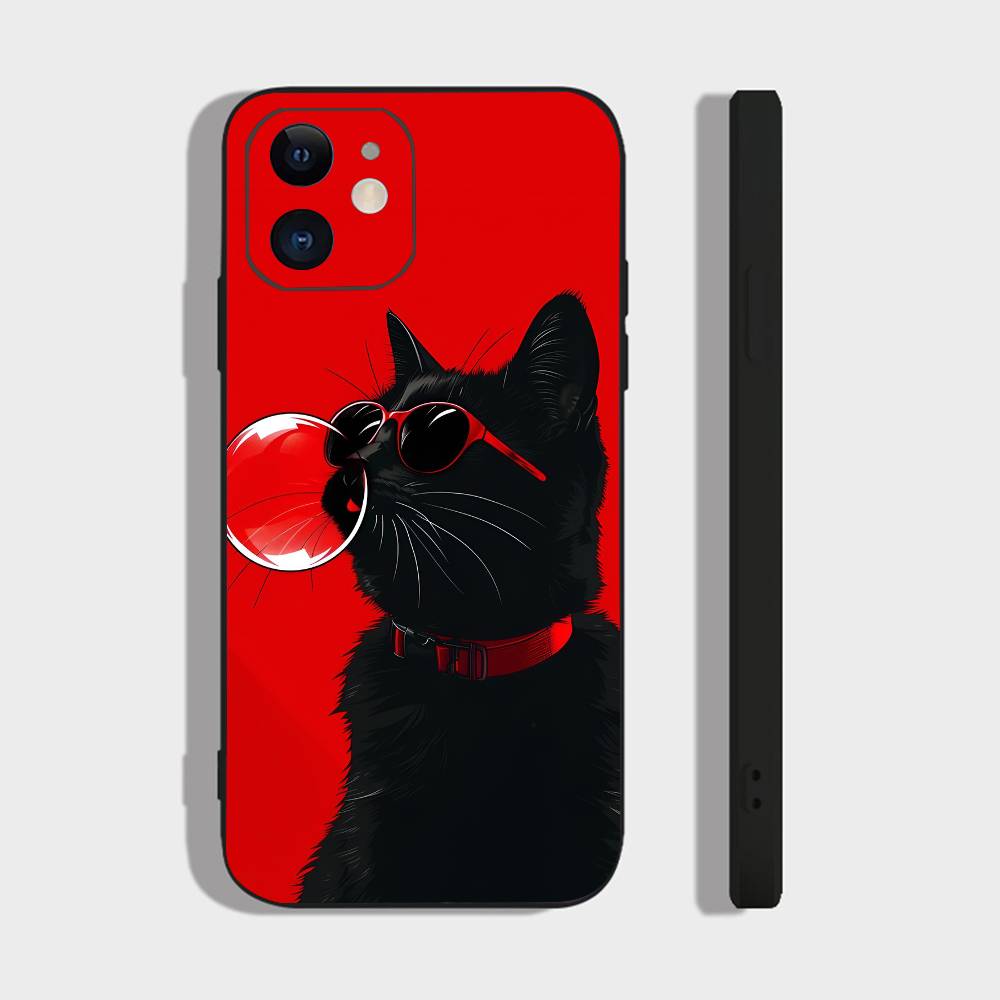 Cute Black Cat For IPhone 15 16 14 Plus 13 12 11 17 Pro Max 17 Air Black Soft Phone Cover