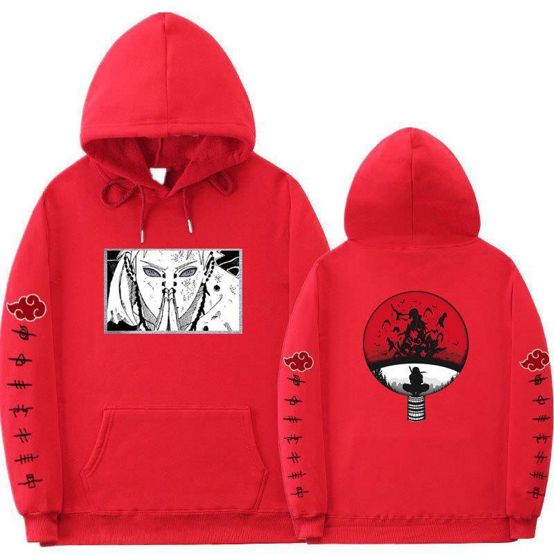 Mens Oversized Hooded Sweatshirt With Naruto Anime Print Fleece-Lined Streetwear Teens Fall Season