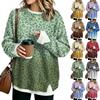 Women's Fashion Flannel Round Neck Two-Piece Leopard Print Top for Casual Everyday Wear