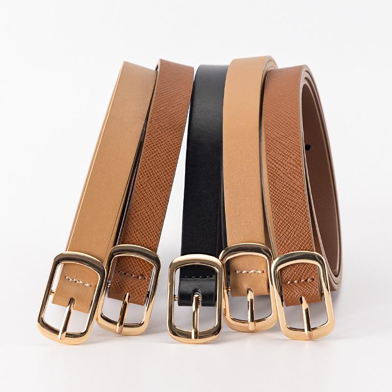 Women's Retro PU Leather Thin Black Belt - Fashionable, Versatile Decorative Waist Accessory for Jeans