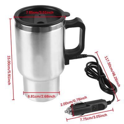 Tasse Voiture Camion Chauffage Électrique Eau Café Lait Mug Thermique Acier Inoxydable Camping Voyage Bouilloire 12V 450ml Tasse Chauffante Véhicule