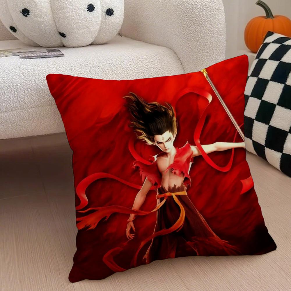 Popular Chinese Mytho Animation NNezha Cushion Cover Throw Pillow Cover Hidden Button Durable Polyester Chair Cushion