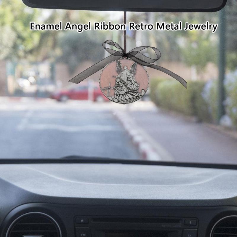  Enamel Finish Metal Car Charm Keychain Pendant Home Decoration Vintaged Angel Design With Adjustment Ribbon