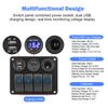 For Car RV Camper Caravans 4 Gang Switch Panel MotorHome Dual USB Port Digital Voltmeter Circuit Breaker LED Rocker Socket Panel