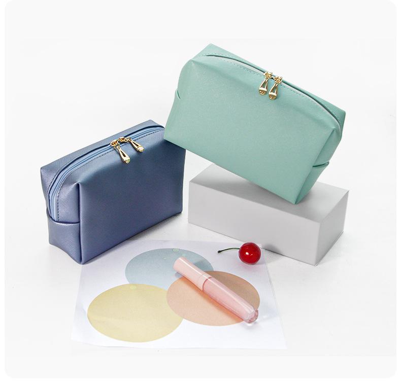 Cosmetic Bag Women Popular Product Pu Hand-Held Portable Square Waterproof Zipper Cute Travel Makeup Skincare Bag