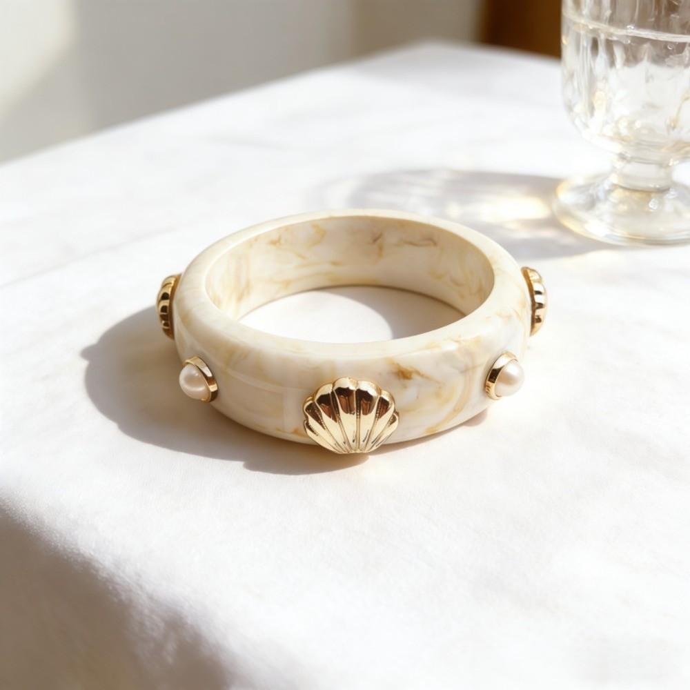 Marbling Resin Cuff Bracelet Pearl Shell Chunky Bangle New Wide Cuff Bracelet Gifts